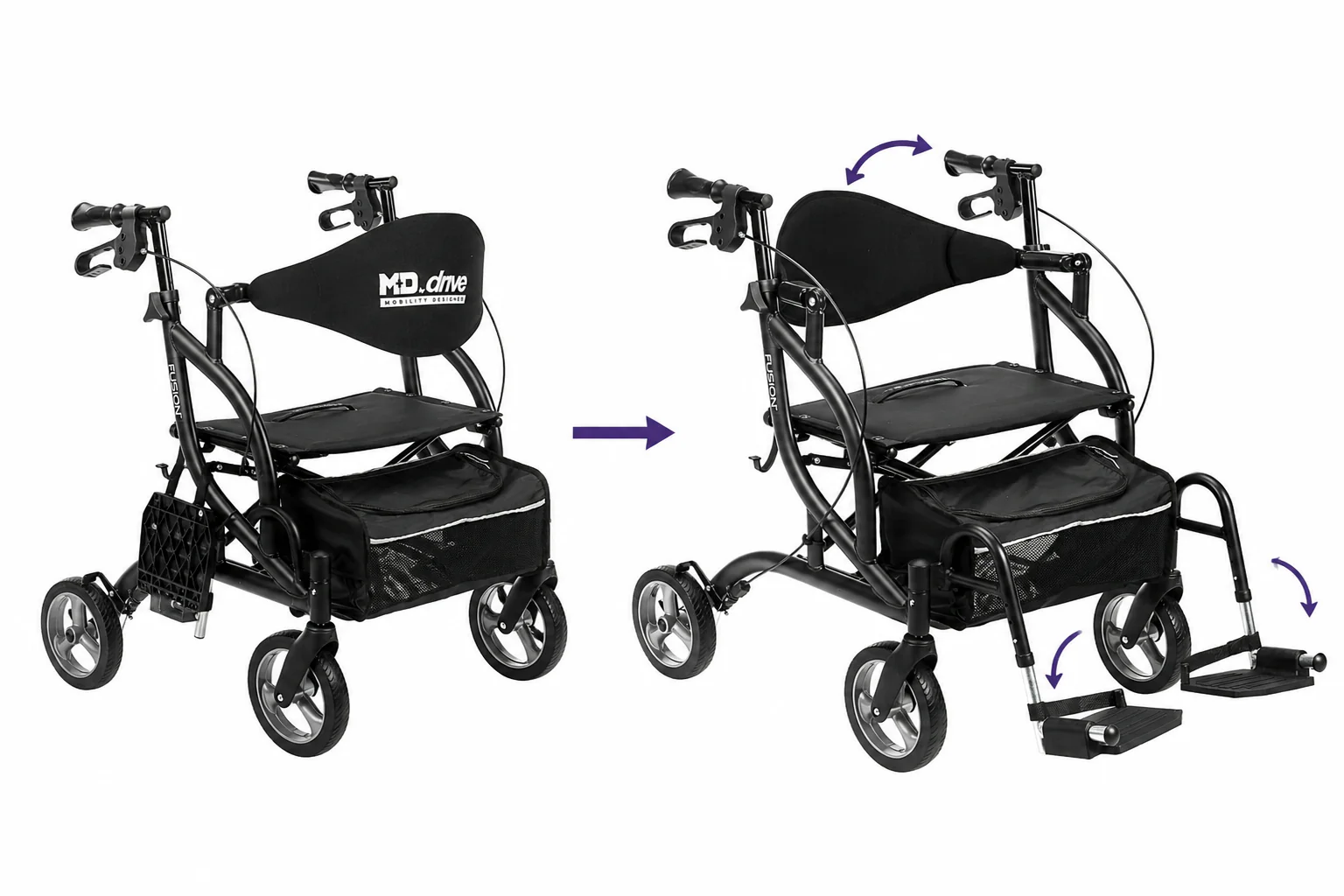 Drive Medical Airgo Fusion 2 in 1 Folding Rollator and Transport Chair