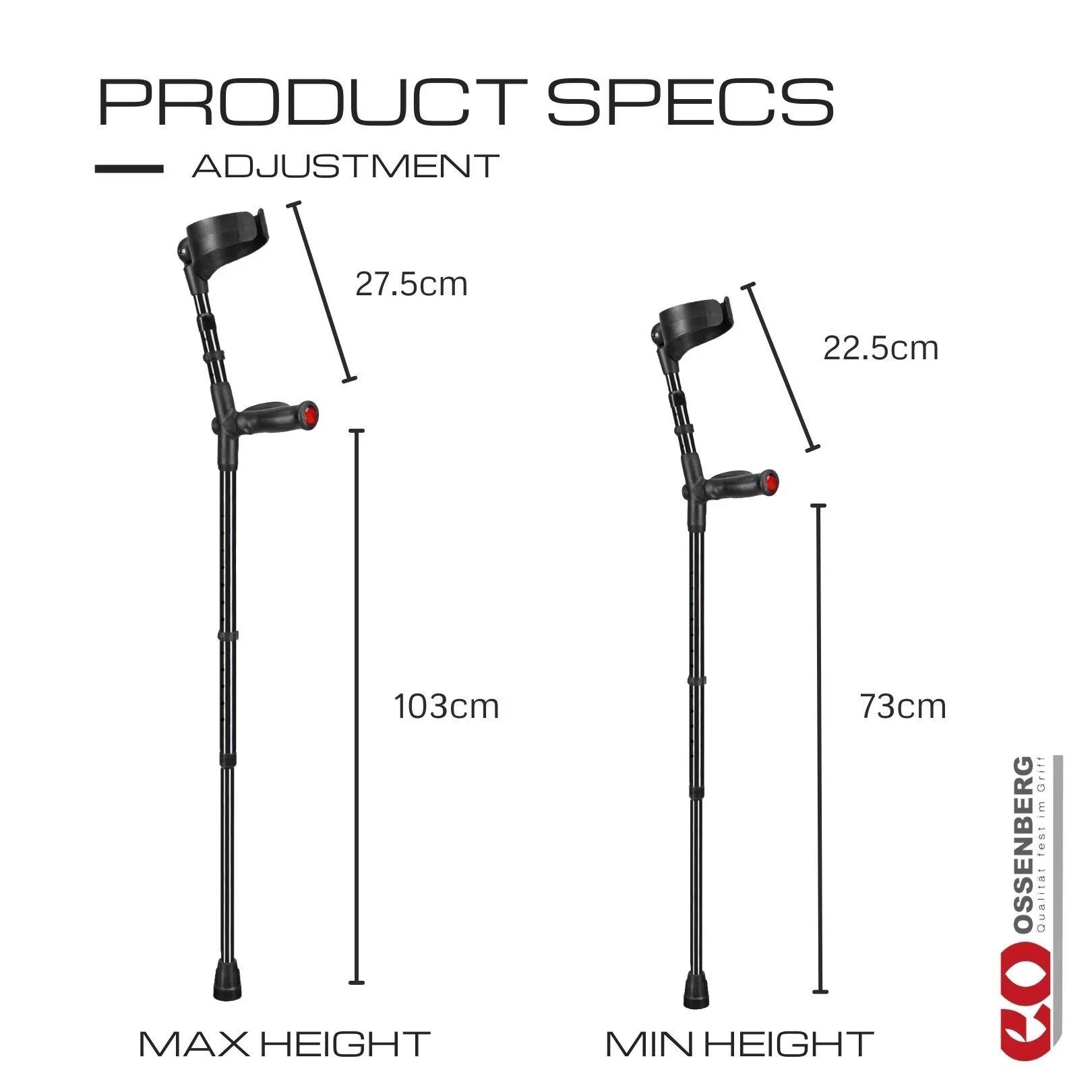 Ossenberg KLASSIKER Anatomic Soft Grip Forearm Crutches - Image 4