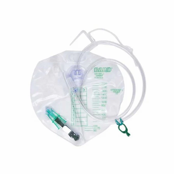 Bard Night Drainage Bag, w/ Tubing, Hanger, & Valve - 2L