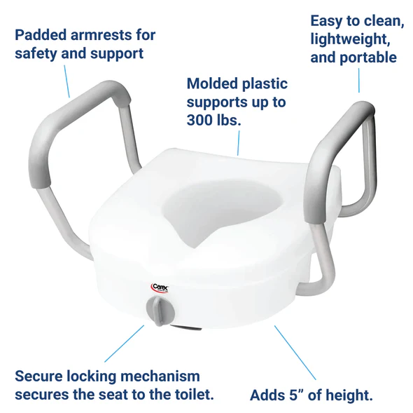 Carex E-Z Lock Locking Raised Toilet Seat with Armrests - Image 2