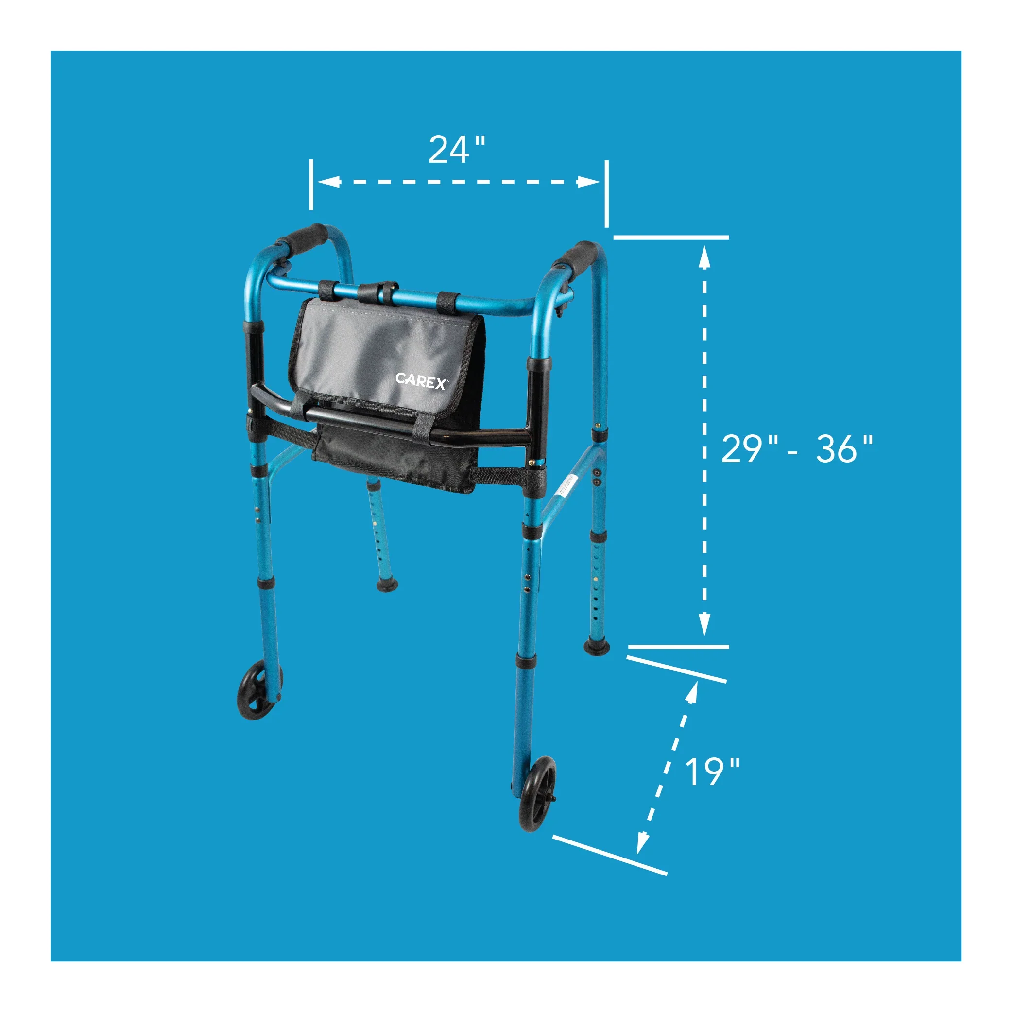 Carex Explorer Folding Walker with Wheels and Glides - Image 3