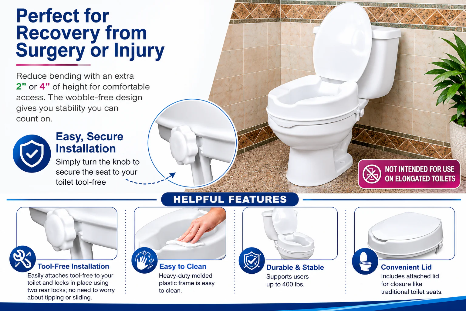 Drive Medical Raised Toilet Seat with Lid - Image 2