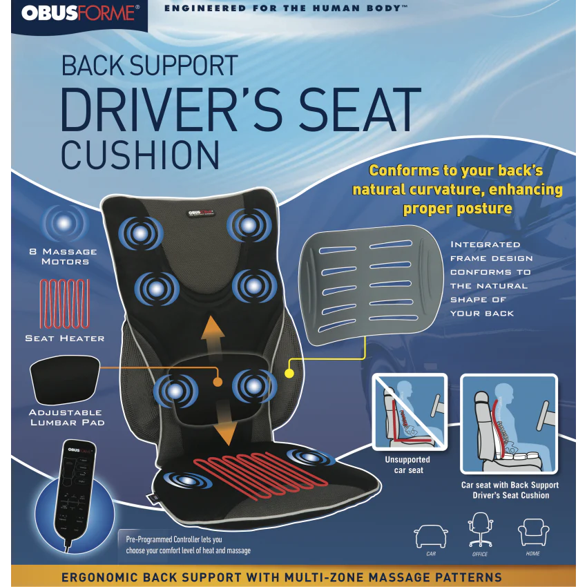 Obus Forme Backrest Support Driver's Seat Cushion with Heat and Massage - Image 2