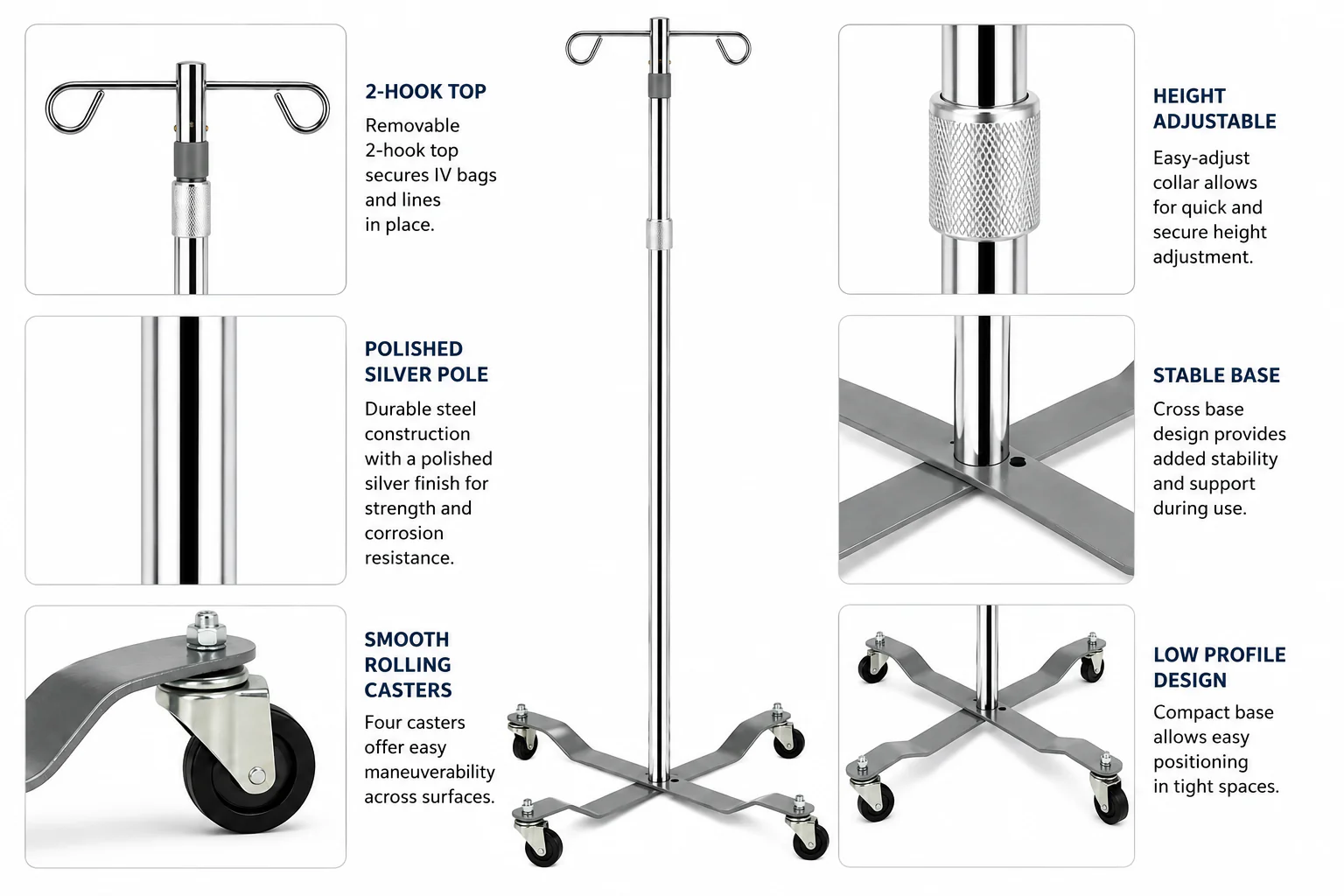 Drive Medical Economy IV Pole with Removable 2-Hook Top, Silver DMC13033SV - Image 2