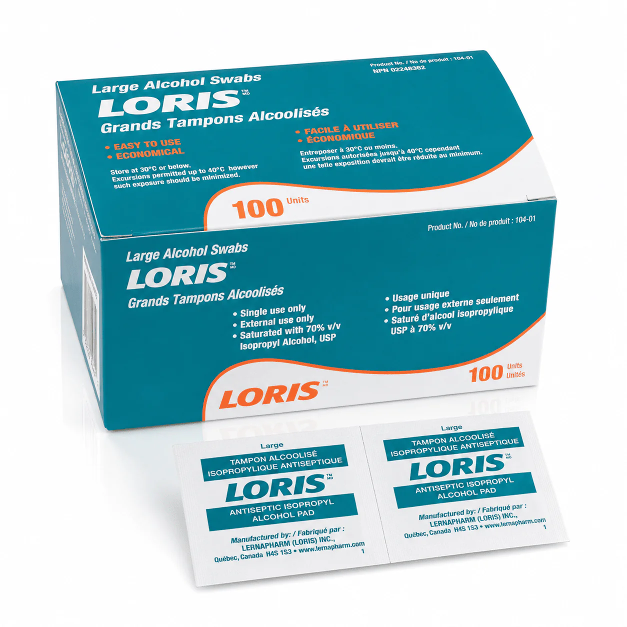 Loris Large 70% Isopropyl Alcohol Swabs (Box of 100) 104-01