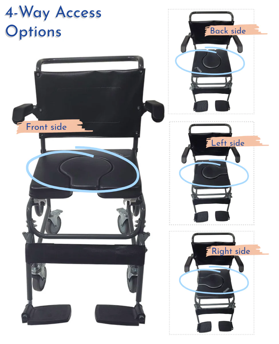Mobb Healthcare 4-Way Padded Steel Commode Chair with Wheels - Image 2