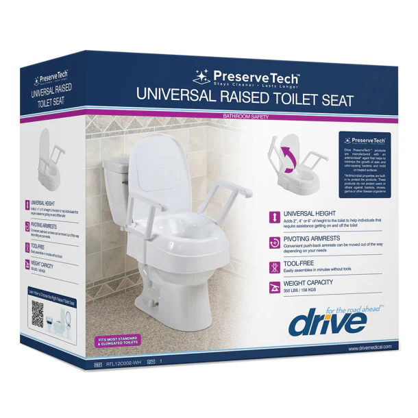 Drive Medical PreserveTech Universal Raised Toilet Seat with Armrests - Image 3