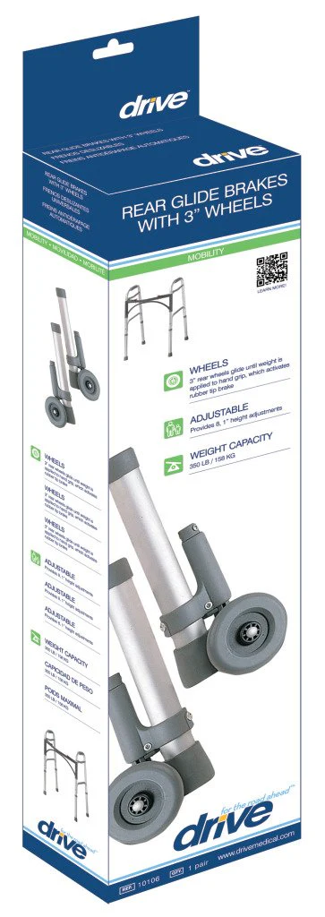 Drive Medical Rear Glide Walker Brakes with 3" Wheel Option - Image 2