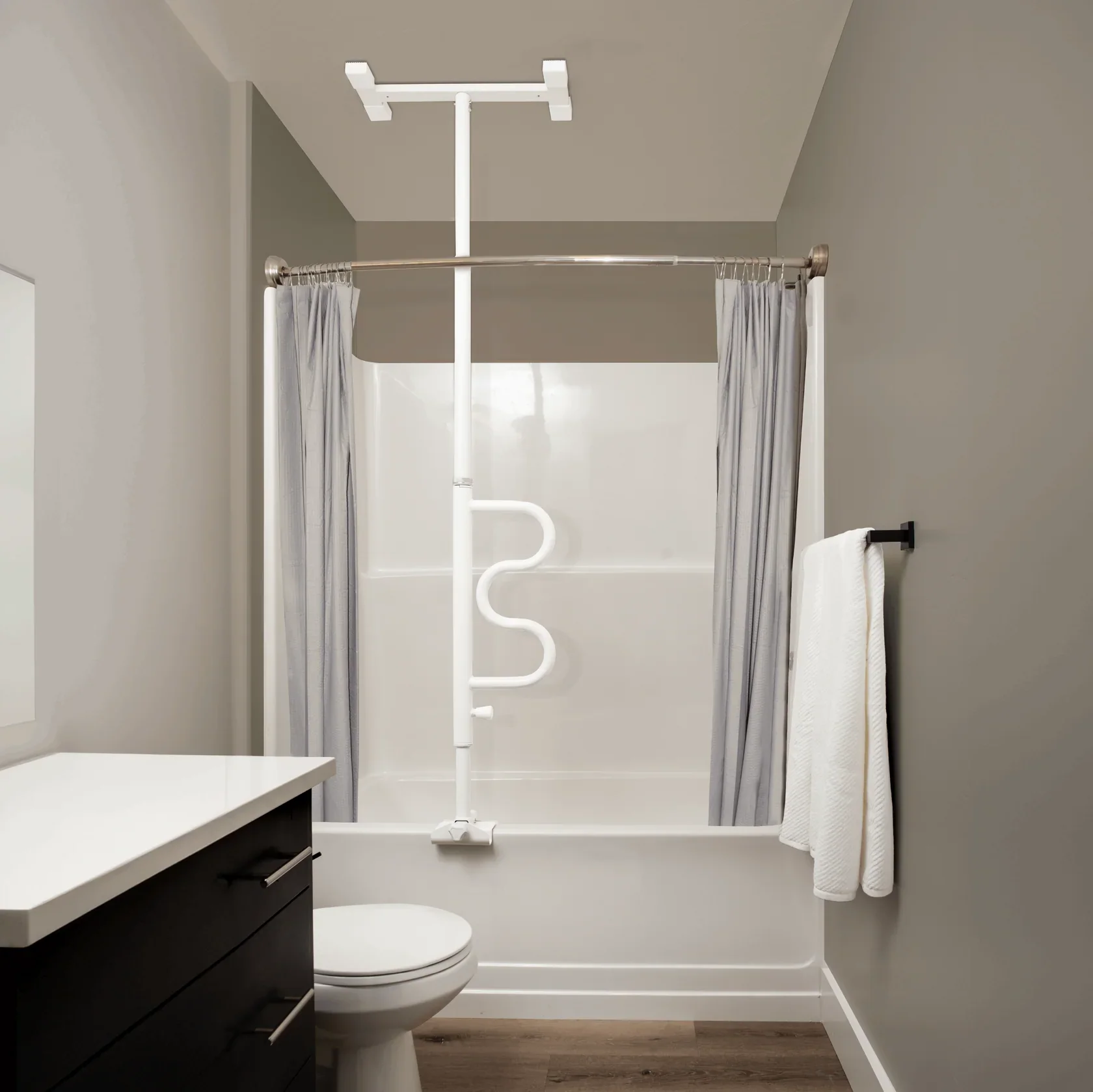 Stander Wonder Bathtub Pole Plus & Curve Grab Bar White
