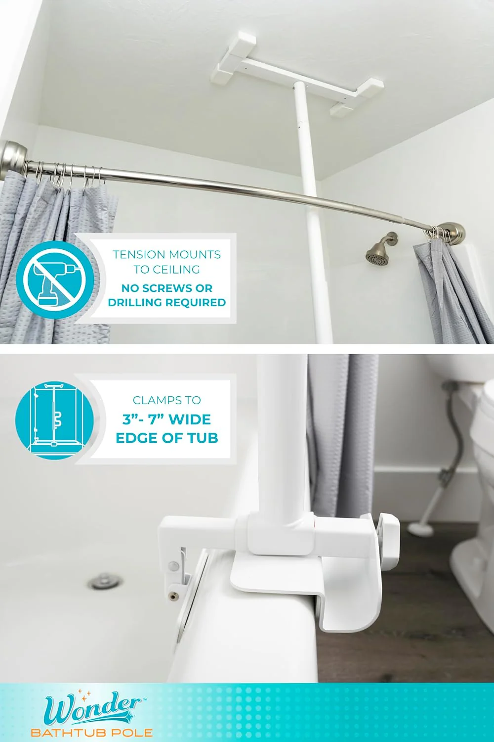 Stander Wonder Bathtub Pole Plus & Curve Grab Bar White - Image 5