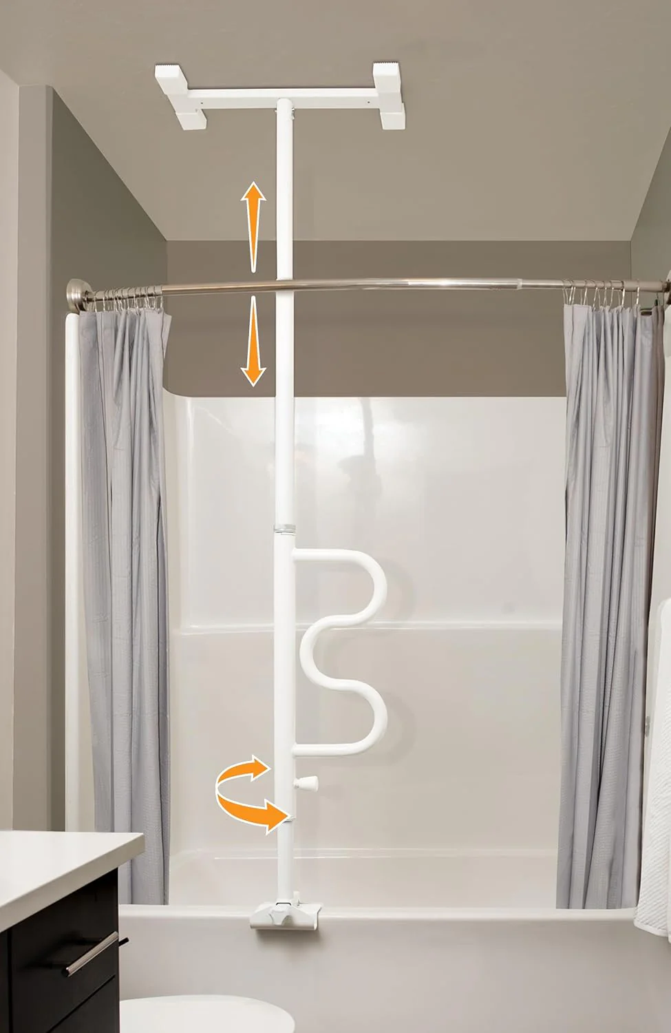 Stander Wonder Bathtub Pole Plus & Curve Grab Bar White - Image 7