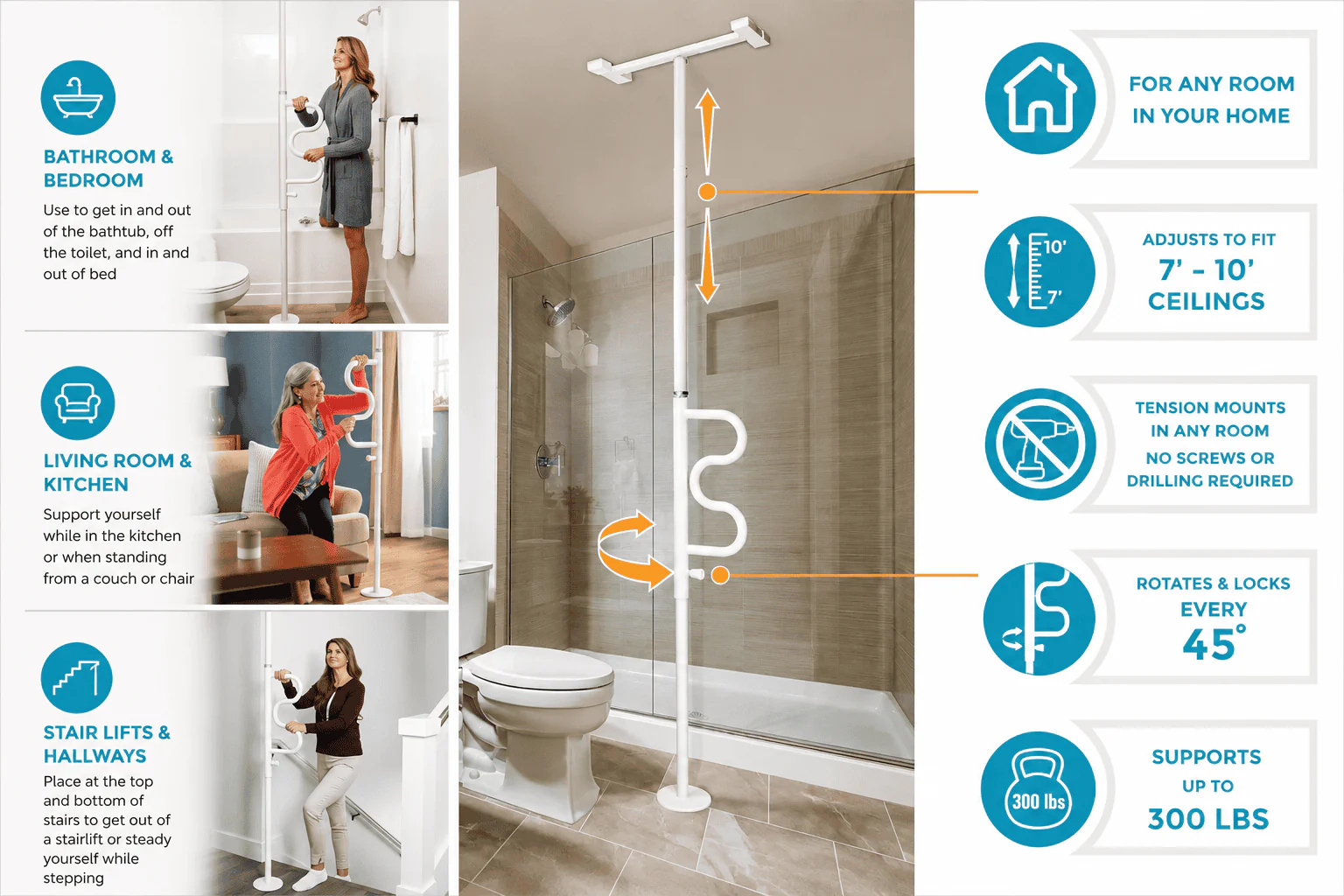 Stander Wonder Pole Plus Curve Grab Bar 1110 - Image 14