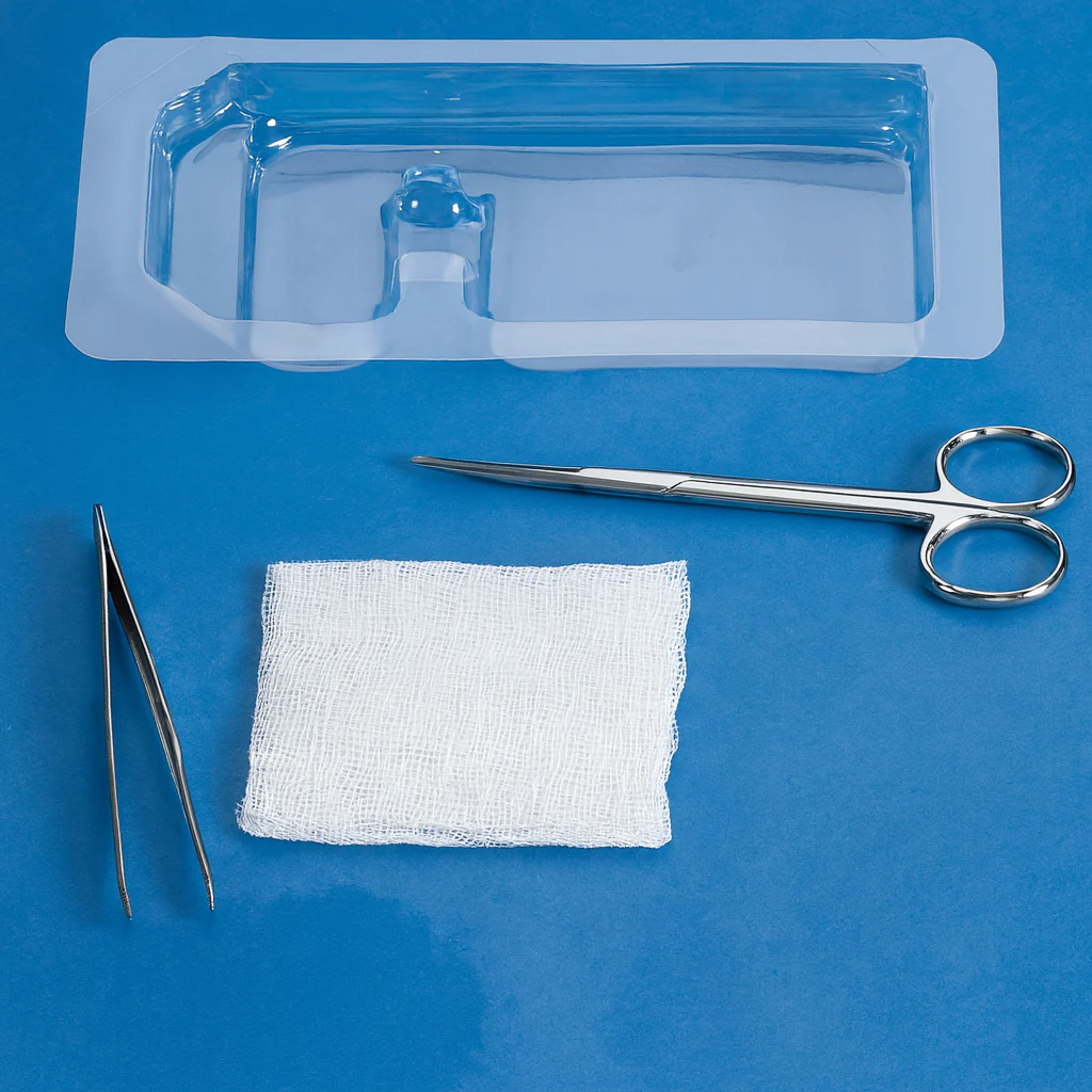 Medline Suture Removal Tray with Metal Littauer Scissors and Plastic Forceps